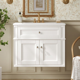 Wall Mounted Bathroom Vanity With Tip Out Drawer And Open Back Design