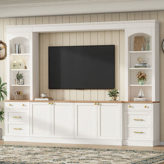 Arched Entertainment Center Wall Unit With Bookshelf, Retro Large TV Stand