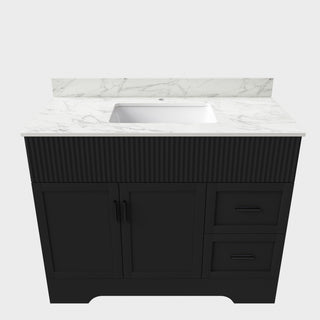 Bathroom Vanity, Fluted Cabinet, Soft Close Doors & Drawers, Single Faucet Hole, Sink Included - Black