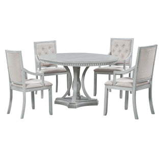 Trexm Retro 5-Piece Dining Set Extendable Round Table And 4 Chairs For Kitchen Dining Room (Antique Gray Oak)