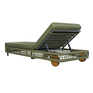 Outdoor Chaise Lounge With Wheels, 5 Position Adjustable Backrest