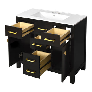 Bathroom Vanity With Sink, Cabinet With 4 Drawers & 2 Soft Close Doors, Rectangular Storage Unit For Bathroom