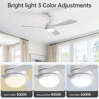 Ceiling Fan With 3 Blades, Remote Control, Reversible DC Motor, Noiseless Operation, 3 Downrods