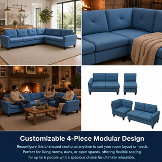 Modular L - Shaped Sectional Sofa 6 Seater 4 Piece Couch With Chaise