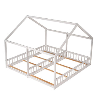 House Platform Beds, 2 Shared Beds, Metal Frame With Guardrails