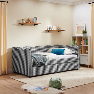Gingham Daybed With USB Charging Port, Wave-Shaped Design