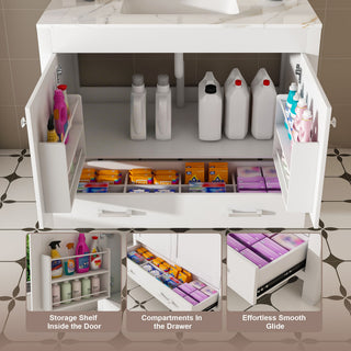 43" Bathroom Vanity, Multi Functional Cabinet, Doors And Drawer - White