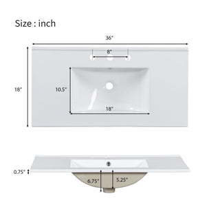 Modern Bathroom Vanity With Ceramic Sink, Soft Close Doors, Adjustable Shelves