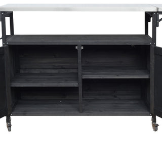 Foldable Outdoor Kitchen Island With Lockable Wheels, Storage Cabinet And Towel Rack For Patio
