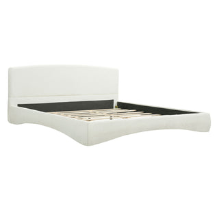 King Curved Upholstered Bed With Smart Ambient Lighting - Cream