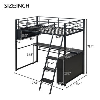 Loft Bed With LED Desk And 4 Storage Shelves