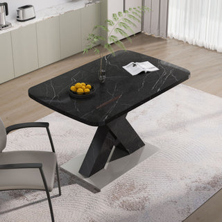 Modern Rectangle Dining Table With Stretchable TopAnd X Shape Legs
