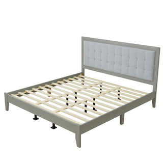 Mid Century Modern Platform Bed With Upholstered Headboard