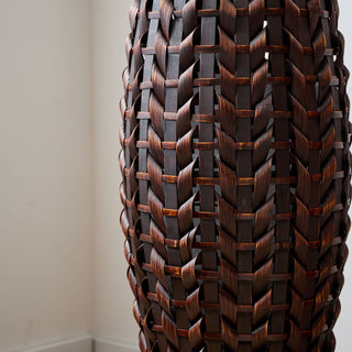 Hand Woven Bamboo Floor Vase, Decorative Accent For Living Room - Acacia Wood