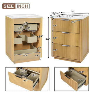 Bathroom Vanity With Sink, Open Shelf & Closed Storage - Natural Wood