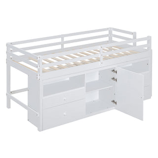 Loft Bed With 4 Drawers, Underneath Cabinet And Shelves