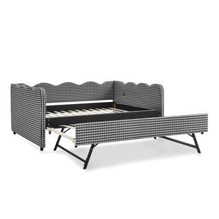 Gingham Daybed With USB Charging Port, Wave-Shaped Design