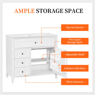 Bathroom Vanity With Sink, 3 Drawers & Cabinet With Adjustable Shelves