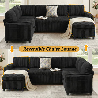 Convertible U-Shaped Sectional Sofa Bed With USB Ports And Storage