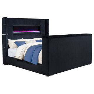 Judah - Eastern King Wingback TV Bed With Motorized Lift And Flame Visualizer - Black