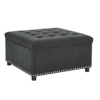 Square Tufted Storage Ottoman With Nailhead Trim