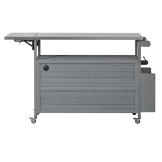Foldable Outdoor Kitchen Island With Lockable Wheels, Storage Cabinet And Towel Rack For Patio