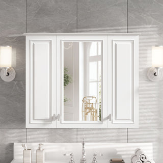Wall Mounted Mirror Cabinet With 5 Adjustable Shelves, Rectangular Storage For Bathroom - White
