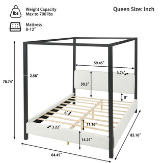 Queen Canopy Bed With Upholstery - White / Black