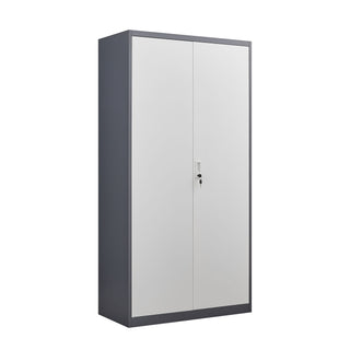 Wardrobe With Hanging Rod And Compartments, Lockable Closet With Locks & Keys For Bedroom - Gray