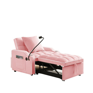 Convertible 3 In 1 Sofa Bed With Adjustable Sleeper Chair And Multi Pockets