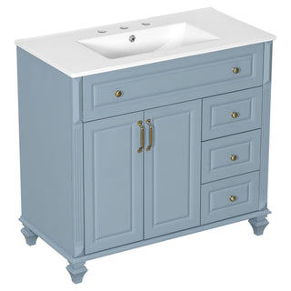 Modern Bathroom Vanity With Sink, 3 Drawers & 2 Doors