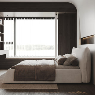 Upholstered Platform Bed With Special Shaped Headboard