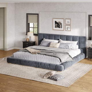 Upholstered Platform Bed Frame With Tufted Headboard