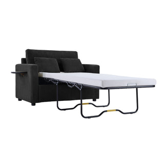 Sleeper Sofa With Foldable Mattress, USB Ports, Side Table & Storage Pocket