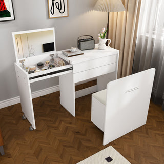 Folding Desk With Mirror And Storage Stol For Bedroom