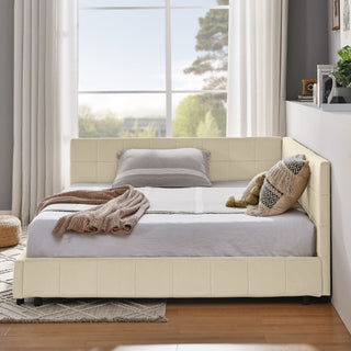Mid-Century Storage Upholstered Tufted Bed Frame With Backrest And Armrests