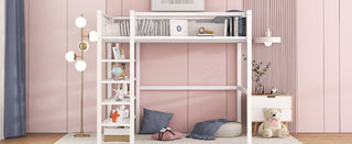 Loft Bed With 4 Tier Shelves And Storage