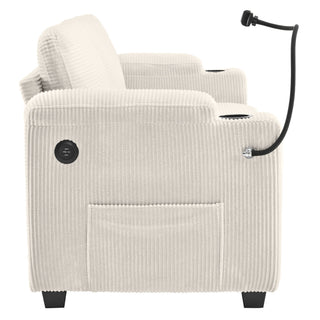 Sleeper Sofa Loveseat Sofa With Full Size Mattress, 2 USB Ports, 2 Cup Holders, 2 Side Pockets And Phone Holder