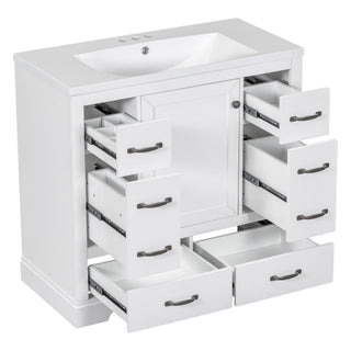 Modern Bathroom Vanity With Sink, 6 Drawers, Adjustable Shelf