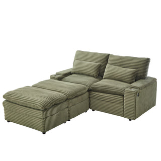 Convertible Loveseat Sofa With Storage, USB Ports, Cup Holders