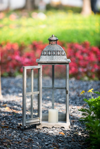 Wooden Candle Lantern Decorative, Hurricane Lantern Holder Decor For Indoor Outdoor, Home Garden Wedding - Gray