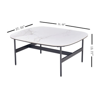 Modern Rectangular Rock Plate Coffee Table Open Space Design Golden Metal Frame Minimalist Living Room Center Table For Lounge Office - Black White