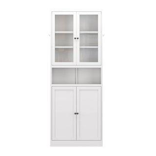 Kitchen Pantry Cabinet Tall Storage With Adjustable Shelves, Heavy Duty Stainless Steel Frame - White