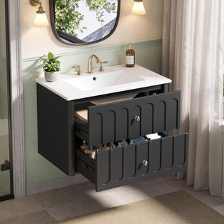 Floating Bathroom Vanity With Oval Knobs & Round Edge, Soft Close Drawer Slides