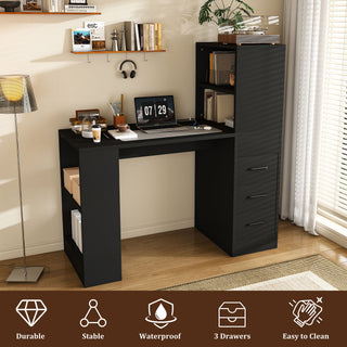 Computer Desk With 4 In 1 Socket & 3 Drawers, 4 Tier Shelves