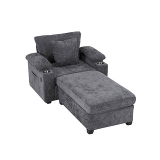 Modern Oversized Chair With Ottoman, Cupholders And USB Charging Ports