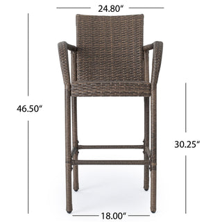 Outdoor Wicker Barstools With Rattan And Iron Frame