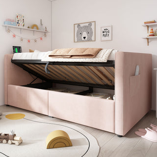Upholstered Hydraulic Storage Daybed With USB & Type C Charging