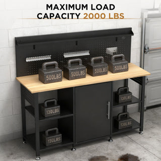 Workbench With Storage Cabinet And Pegboard - Black