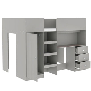 Loft Bed With Built In Wardrobe, Desk, Shelves, And Drawers